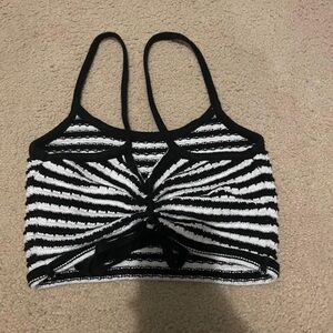 womens small black white striped cinched cropped tank top